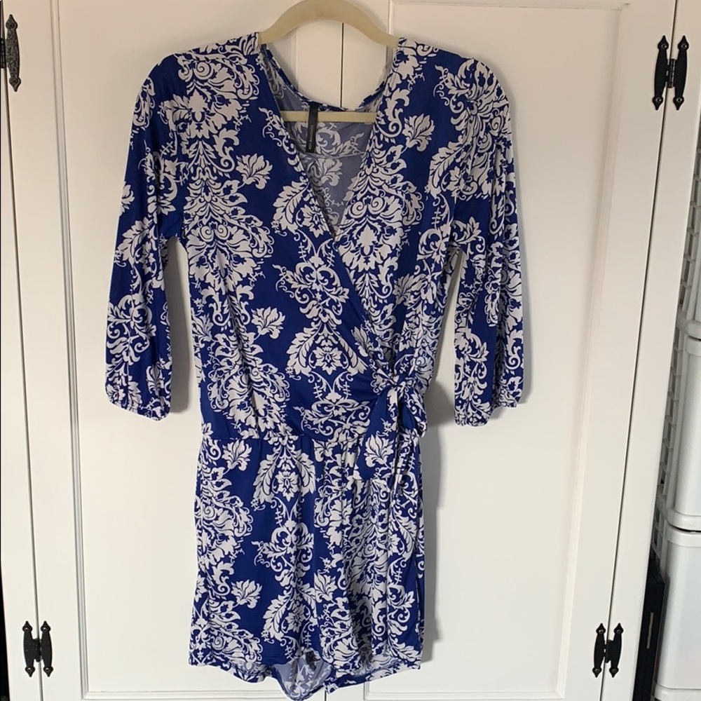 Blue and white romper